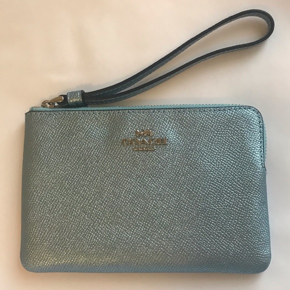 Coach Handbags - NWT Metallic Sky Blue Coach Wristlet